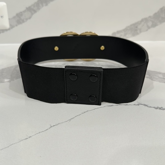 Express Rhinestone Double Loop O Black Wide Waist Belt - Picture 2 of 3